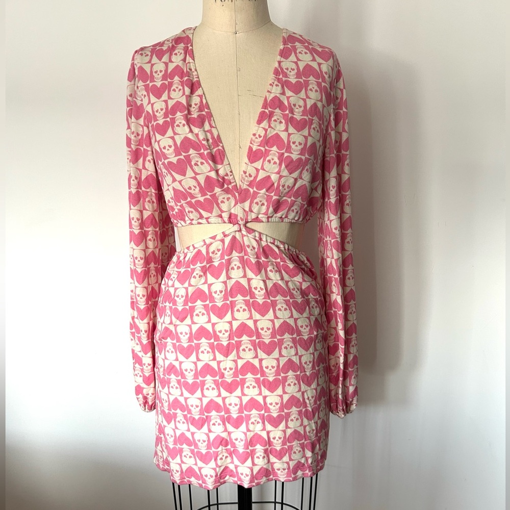 RARE BETSEY JOHNSON Heart & Skull Cut-Out Mini Dress. Size S